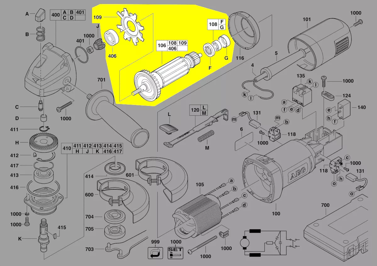 induit / rotor moteur réf. 4931393428 AEG